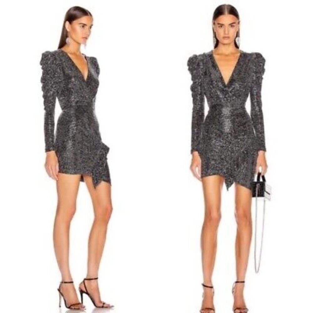 IRO LouLou Black Sequin Shimmer Bodycon V-neck dress size 38